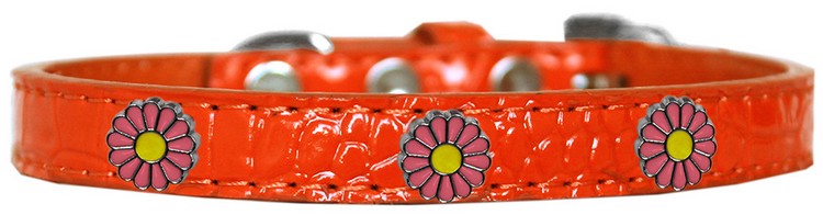 Pink Daisy Widget Croc Dog Collar Orange Size 12